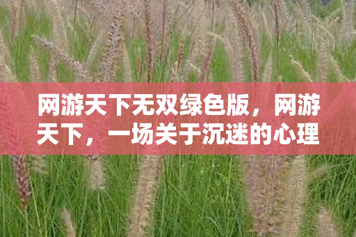 网游天下无双绿色版,网游天下,一场关于沉迷的心理实验,细思极恐的自我麻醉 网游天下无双绿色版,网游天下,一场关于沉迷的心理实验,细思极恐的自我麻醉