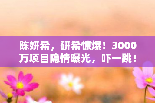 陈妍希，研希惊爆！3000万项目隐情曝光，吓一跳！离职老兵掀桌揭内幕