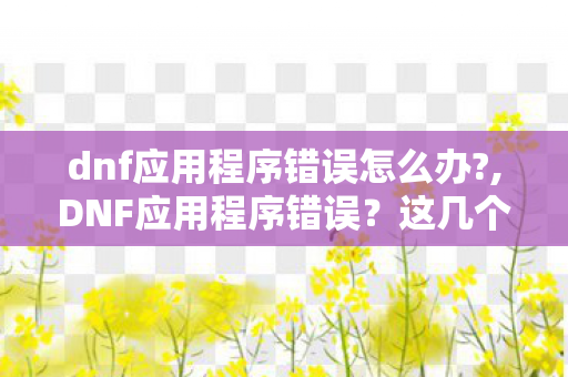 dnf应用程序错误怎么办?,DNF应用程序错误?这几个实用方法帮你快速解决 dnf应用程序错误怎么办?,DNF应用程序错误?这几个实用方法帮你快速解决