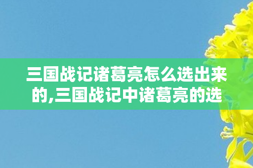 三国战记诸葛亮怎么选出来的,三国战记中诸葛亮的选择技巧与玩法解析 三国战记诸葛亮怎么选出来的,三国战记中诸葛亮的选择技巧与玩法解析