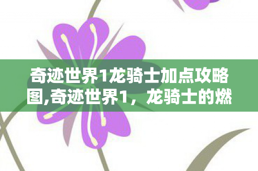 奇迹世界1龙骑士加点攻略图,奇迹世界1,龙骑士的燃战青春 奇迹世界1龙骑士加点攻略图,奇迹世界1,龙骑士的燃战青春