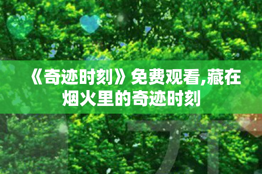 《奇迹时刻》免费观看,藏在烟火里的奇迹时刻