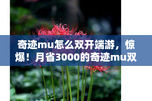 奇迹mu怎么双开端游,惊爆!月省3000的奇迹mu双开隐情,老玩家看完都吓一跳! 奇迹mu怎么双开端游,惊爆!月省3000的奇迹mu双开隐情,老玩家看完都吓一跳!